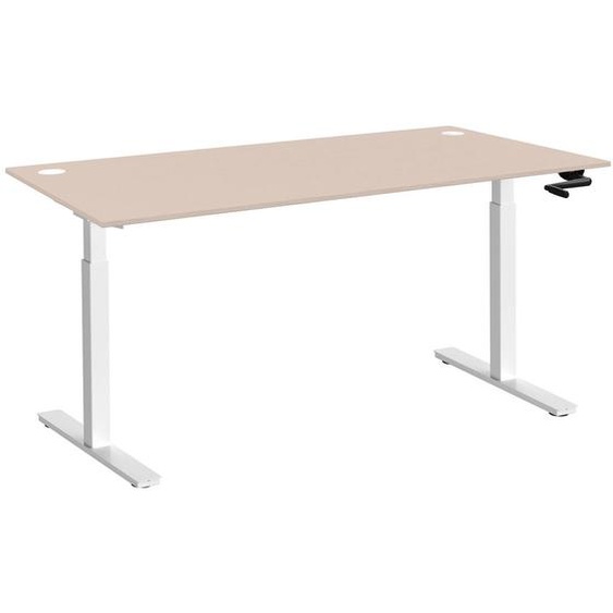 Bureau Assis-Debout Activo à Manivelle L.160 x P.80 cm - Plateau Argile avec obturateurs - Pieds métal Blanc