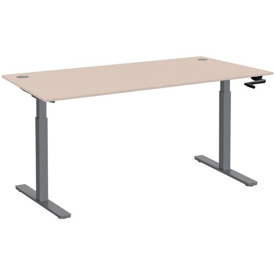 Bureau Assis-Debout Activo à Manivelle L.160 x P.80 cm - Plateau Argile avec obturateurs - Pieds métal Gris