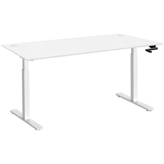 Bureau Assis-Debout Activo à Manivelle L.160 x P.80 cm - Plateau Blanc avec obturateurs - Pieds métal Blanc