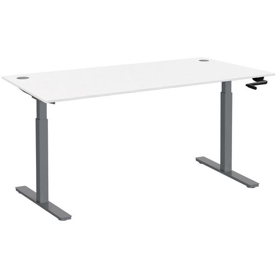 Bureau Assis-Debout Activo à Manivelle L.160 x P.80 cm - Plateau Blanc avec obturateurs - Pieds métal Gris