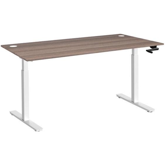 Bureau Assis-Debout Activo à Manivelle L.160 x P.80 cm - Plateau Cèdre avec obturateurs - Pieds métal Blanc