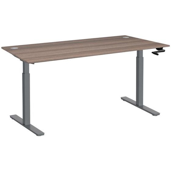 Bureau Assis-Debout Activo à Manivelle L.160 x P.80 cm - Plateau Cèdre avec obturateurs - Pieds métal Gris