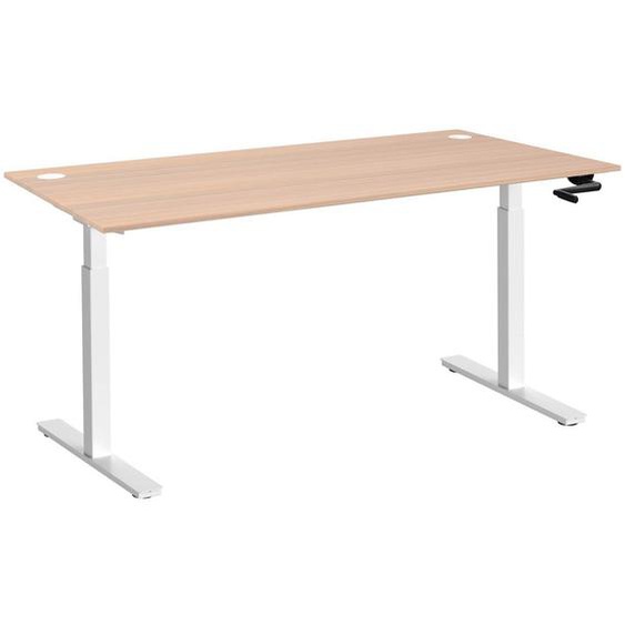 Bureau Assis-Debout Activo à Manivelle L.160 x P.80 cm - Plateau Chêne avec obturateurs - Pieds métal Blanc