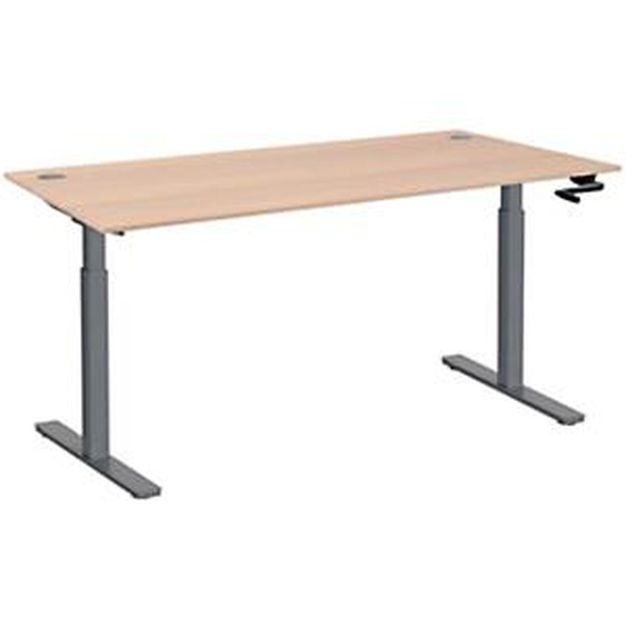 Bureau Assis-Debout Activo à Manivelle L.160 x P.80 cm - Plateau Chêne avec obturateurs - Pieds métal Gris