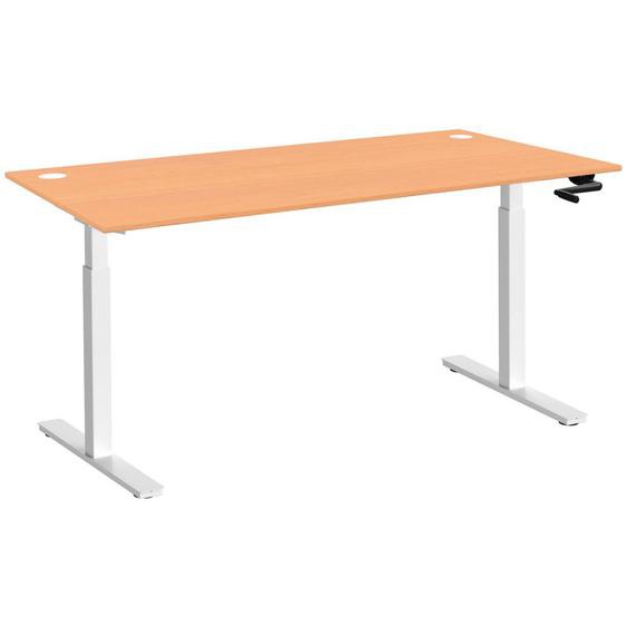 Bureau Assis-Debout Activo à Manivelle L.160 x P.80 cm - Plateau Hêtre avec obturateurs - Pieds métal Blanc