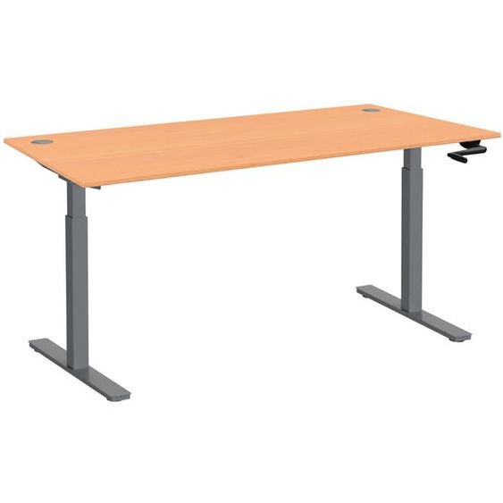 Bureau Assis-Debout Activo à Manivelle L.160 x P.80 cm - Plateau Hêtre avec obturateurs - Pieds métal Gris
