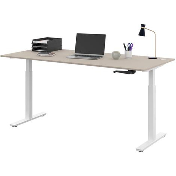 Bureau Assis-Debout Activo à Manivelle L.180 x P.80 cm - Plateau Argile avec obturateurs - Pieds métal Blanc