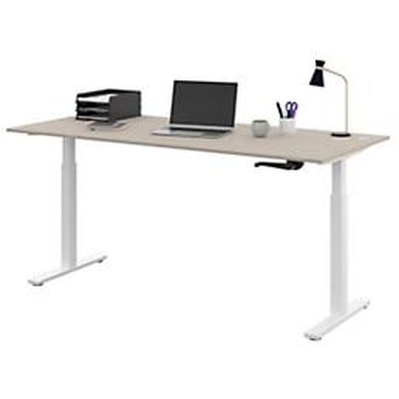 Bureau Assis-Debout Activo à Manivelle L.180 x P.80 cm - Plateau Argile avec obturateurs - Pieds métal Blanc