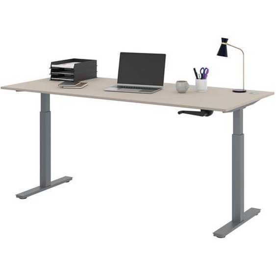 Bureau Assis-Debout Activo à Manivelle L.180 x P.80 cm - Plateau Argile avec obturateurs - Pieds métal Gris