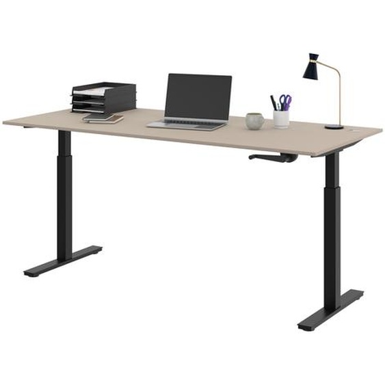 Bureau Assis-Debout Activo à Manivelle L.180 x P.80 cm - Plateau Argile avec obturateurs - Pieds métal Noir