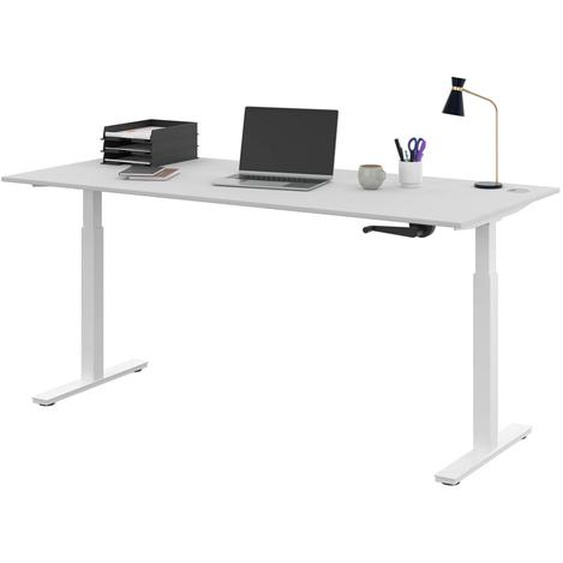 Bureau Assis-Debout Activo à Manivelle L.180 x P.80 cm - Plateau Blanc avec obturateurs - Pieds métal Blanc