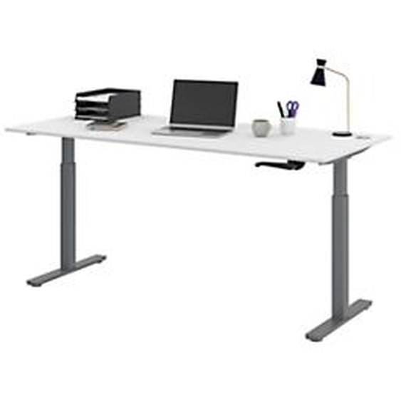 Bureau Assis-Debout Activo à Manivelle L.180 x P.80 cm - Plateau Blanc avec obturateurs - Pieds métal Gris