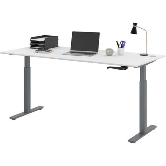 Bureau Assis-Debout Activo à Manivelle L.180 x P.80 cm - Plateau Blanc avec obturateurs - Pieds métal Gris