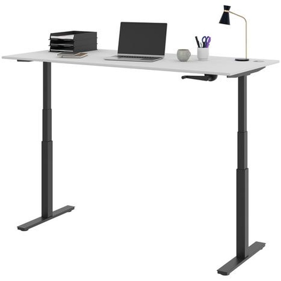 Bureau Assis-Debout Activo à Manivelle L.180 x P.80 cm - Plateau Blanc avec obturateurs - Pieds métal Noir