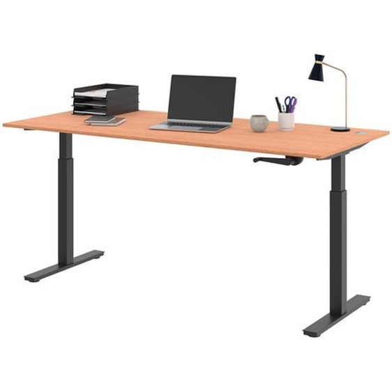Bureau Assis-Debout Activo à Manivelle L.180 x P.80 cm - Plateau Hêtre avec obturateurs - Pieds métal Noir