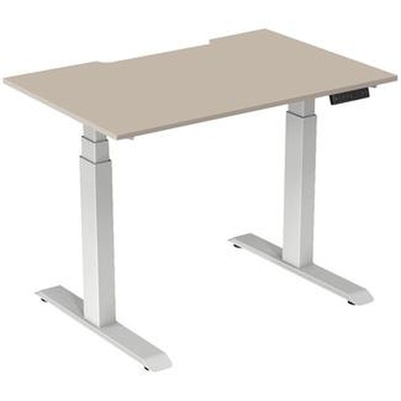 Bureau assis-debout Activo - Réglage électrique en hauteur - L.120 x P.80 cm - Plateau Argile avec échancrure - Pieds métal Blanc