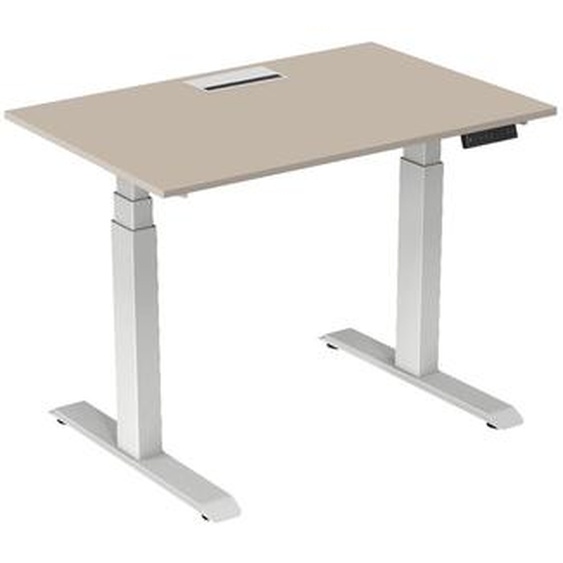 Bureau assis-debout Activo - Réglage électrique en hauteur - L.120 x P.80 cm - Plateau Argile avec top access - Pieds métal Blanc