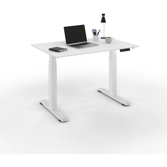 Bureau assis-debout Activo - Réglage électrique en hauteur - L.120 x P.80 cm - Plateau Blanc avec obturateurs - Pieds métal Blanc