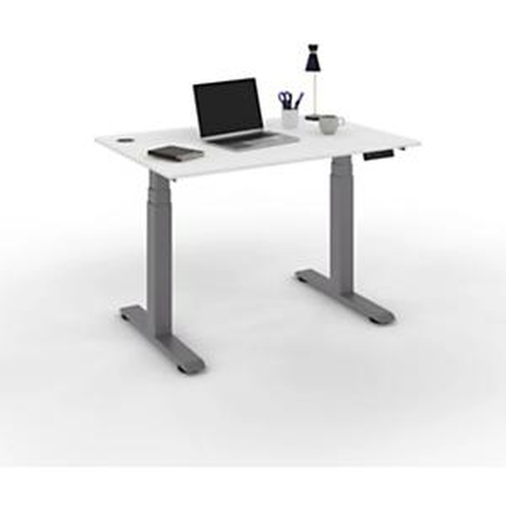 Bureau assis-debout Activo - Réglage électrique en hauteur - L.120 x P.80 cm - Plateau Blanc avec obturateurs - Pieds métal Gris