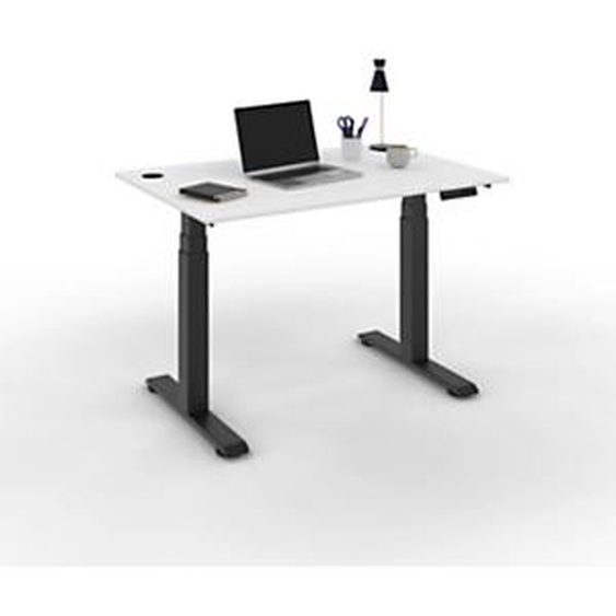 Bureau assis-debout Activo - Réglage électrique en hauteur - L.120 x P.80 cm - Plateau Blanc avec obturateurs - Pieds métal Noir