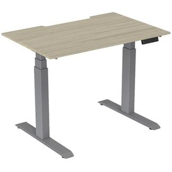 Bureau assis-debout Activo - Réglage électrique en hauteur - L.120 x P.80 cm - Plateau Chêne avec échancrure - Pieds métal Gris