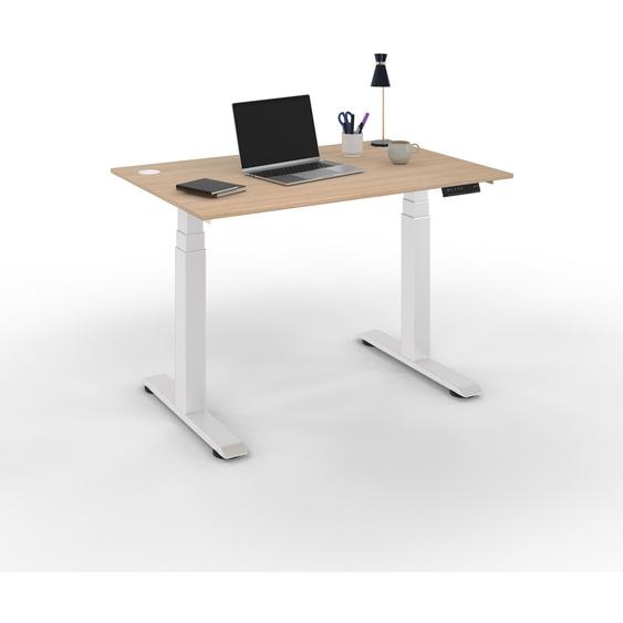 Bureau assis-debout Activo - Réglage électrique en hauteur - L.120 x P.80 cm - Plateau Chêne avec obturateurs - Pieds métal Blanc