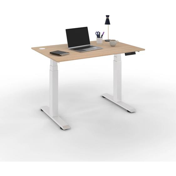 Bureau assis-debout Activo - Réglage électrique en hauteur - L.120 x P.80 cm - Plateau Chêne avec obturateurs - Pieds métal Blanc