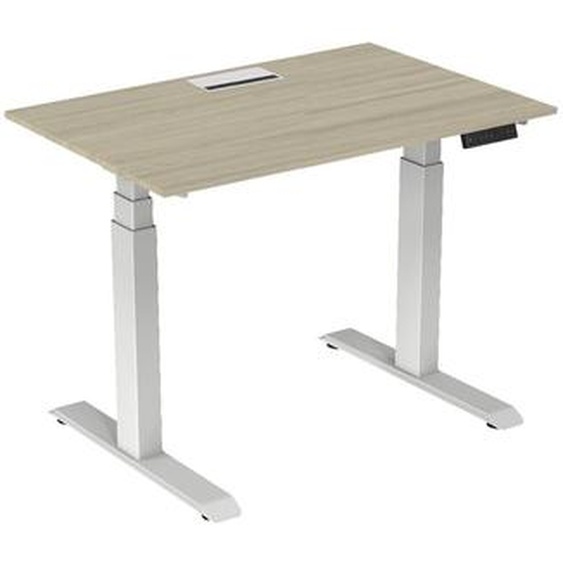 Bureau assis-debout Activo - Réglage électrique en hauteur - L.120 x P.80 cm - Plateau Chêne avec top access - Pieds métal Blanc