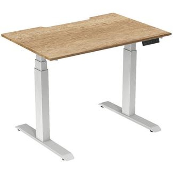 Bureau assis-debout Activo - Réglage électrique en hauteur - L.120 x P.80 cm - Plateau Chêne Nebraska avec échancrure - Pieds métal Blanc