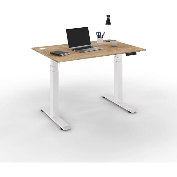 Bureau assis-debout Activo - Réglage électrique en hauteur - L.120 x P.80 cm - Plateau Chêne Nebraska avec obturateurs - Pieds métal Blanc