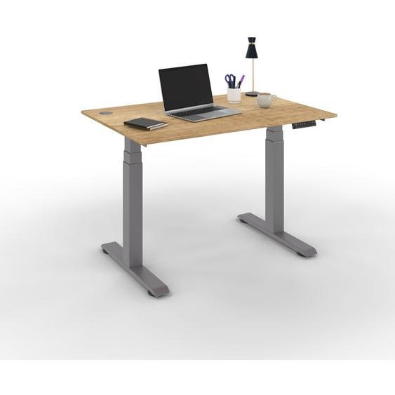 Bureau assis-debout Activo - Réglage électrique en hauteur - L.120 x P.80 cm - Plateau Chêne Nebraska avec obturateurs - Pieds métal Gris