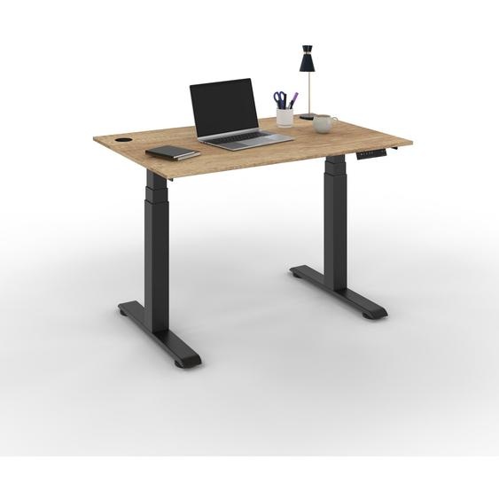 Bureau assis-debout Activo - Réglage électrique en hauteur - L.120 x P.80 cm - Plateau Chêne Nebraska avec obturateurs - Pieds métal Noir