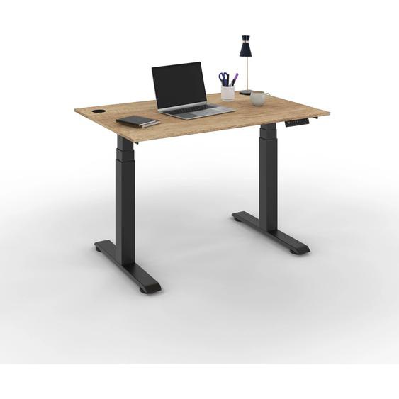 Bureau assis-debout Activo - Réglage électrique en hauteur - L.120 x P.80 cm - Plateau Chêne Nebraska avec obturateurs - Pieds métal Noir