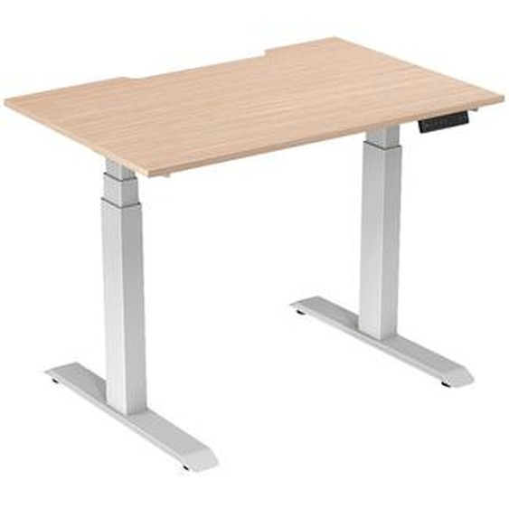Bureau assis-debout Activo - Réglage électrique en hauteur - L.120 x P.80 cm - Plateau Hêtre avec échancrure - Pieds métal Blanc