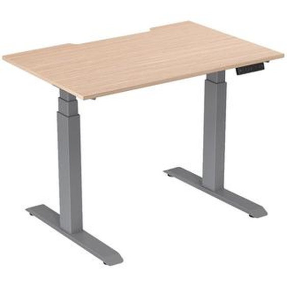 Bureau assis-debout Activo - Réglage électrique en hauteur - L.120 x P.80 cm - Plateau Hêtre avec échancrure - Pieds métal Gris