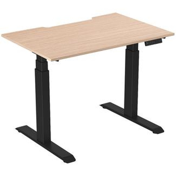 Bureau assis-debout Activo - Réglage électrique en hauteur - L.120 x P.80 cm - Plateau Hêtre avec échancrure - Pieds métal Noir