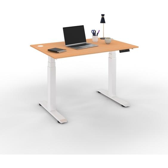 Bureau assis-debout Activo - Réglage électrique en hauteur - L.120 x P.80 cm - Plateau Hêtre avec obturateurs - Pieds métal Blanc