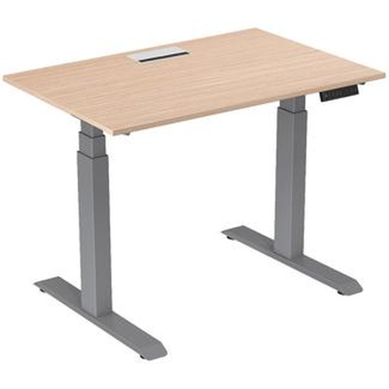 Bureau assis-debout Activo - Réglage électrique en hauteur - L.120 x P.80 cm - Plateau Hêtre avec top access - Pieds métal Gris