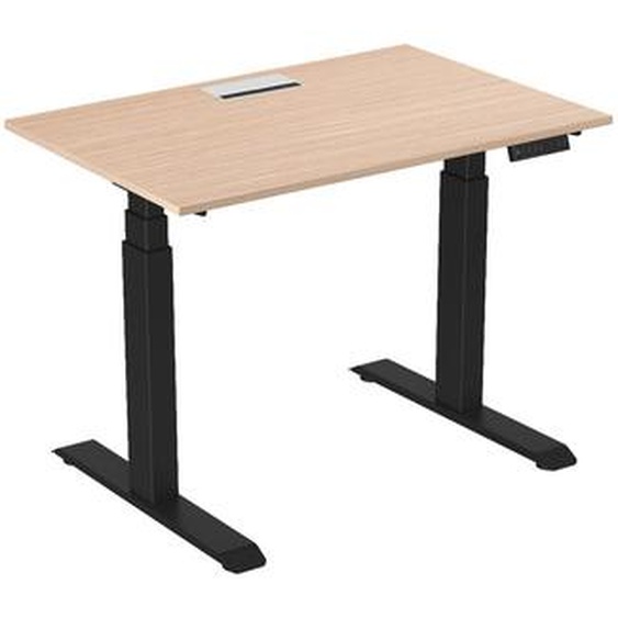 Bureau assis-debout Activo - Réglage électrique en hauteur - L.120 x P.80 cm - Plateau Hêtre avec top access - Pieds métal Noir