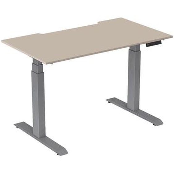 Bureau assis-debout Activo - Réglage électrique en hauteur - L.140 x P.80 cm - Plateau Argile avec échancrure - Pieds métal Gris
