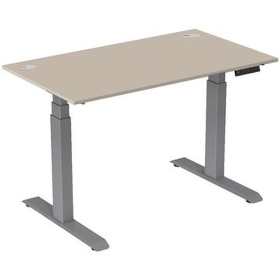Bureau assis-debout Activo - Réglage électrique en hauteur - L.140 x P.80 cm - Plateau Argile avec obturateurs - Pieds métal Gris