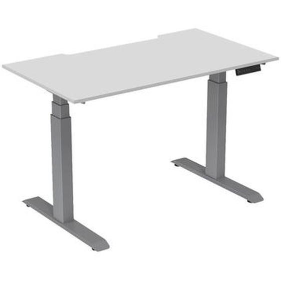 Bureau assis-debout Activo - Réglage électrique en hauteur - L.140 x P.80 cm - Plateau Blanc avec échancrure - Pieds métal Gris