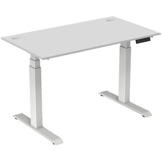 Bureau assis-debout Activo - Réglage électrique en hauteur - L.140 x P.80 cm - Plateau Blanc avec obturateurs - Pieds métal Blanc