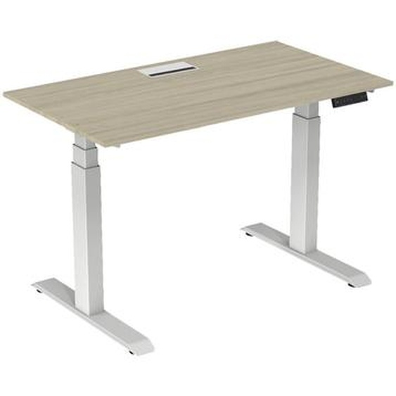 Bureau assis-debout Activo - Réglage électrique en hauteur - L.140 x P.80 cm - Plateau Chêne avec top access - Pieds métal Blanc