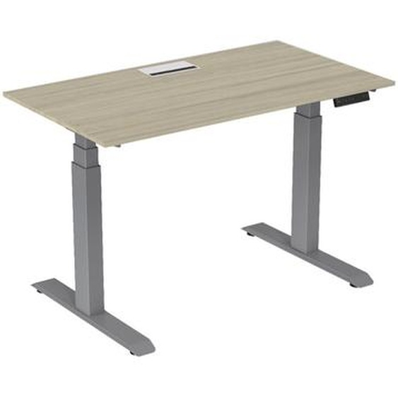 Bureau assis-debout Activo - Réglage électrique en hauteur - L.140 x P.80 cm - Plateau Chêne avec top access - Pieds métal Gris