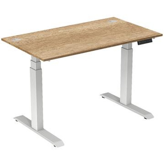 Bureau assis-debout Activo - Réglage électrique en hauteur - L.140 x P.80 cm - Plateau Chêne Nebraska avec obturateurs - Pieds métal Blanc