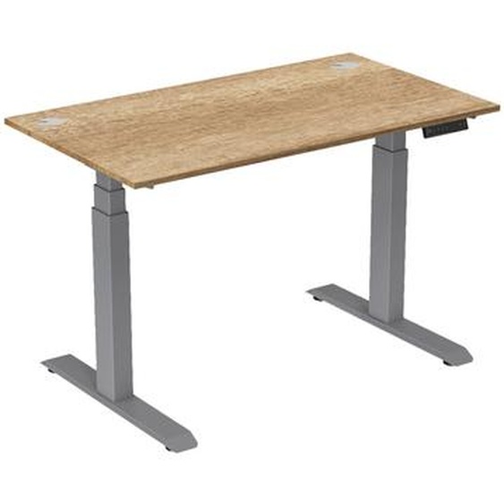 Bureau assis-debout Activo - Réglage électrique en hauteur - L.140 x P.80 cm - Plateau Chêne Nebraska avec obturateurs - Pieds métal Gris