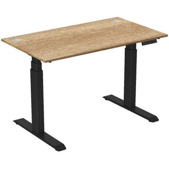 Bureau assis-debout Activo - Réglage électrique en hauteur - L.140 x P.80 cm - Plateau Chêne Nebraska avec obturateurs - Pieds métal Noir