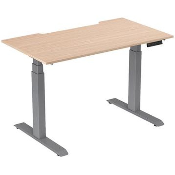 Bureau assis-debout Activo - Réglage électrique en hauteur - L.140 x P.80 cm - Plateau Hêtre avec échancrure - Pieds métal Gris