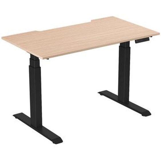 Bureau assis-debout Activo - Réglage électrique en hauteur - L.140 x P.80 cm - Plateau Hêtre avec échancrure - Pieds métal Noir